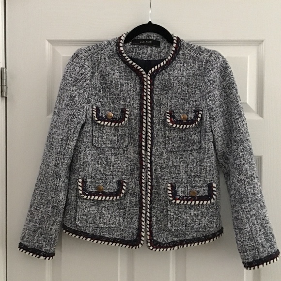 ZARA Tweed textured blue/white blazer size S - Picture 1 of 6